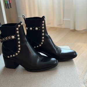 Zara Black Ankle Boots with Pearl Accents